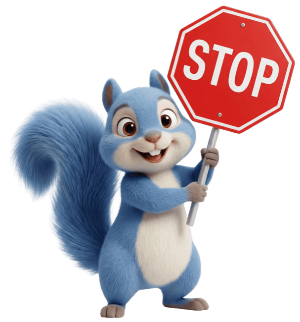AboBuddy mascotte eekhoorn met stopbord